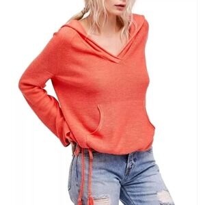 Free People Piper Hoodie Pullover Linen Blnd Oversized S Coral Balloon Sleeve